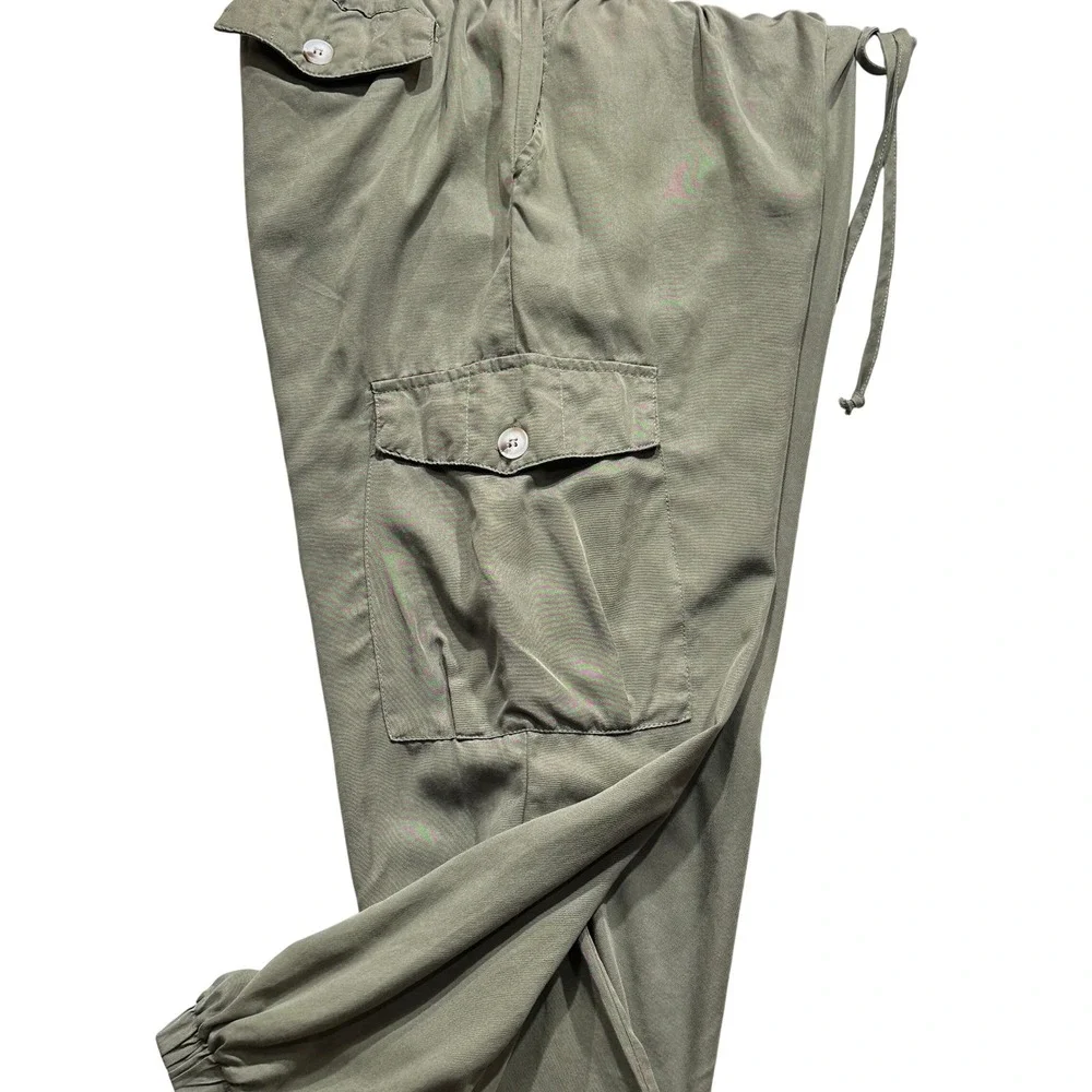 Blue Velvet Cargo Jogger Pants Women Large Olive Green Elastic Waist Drawstring